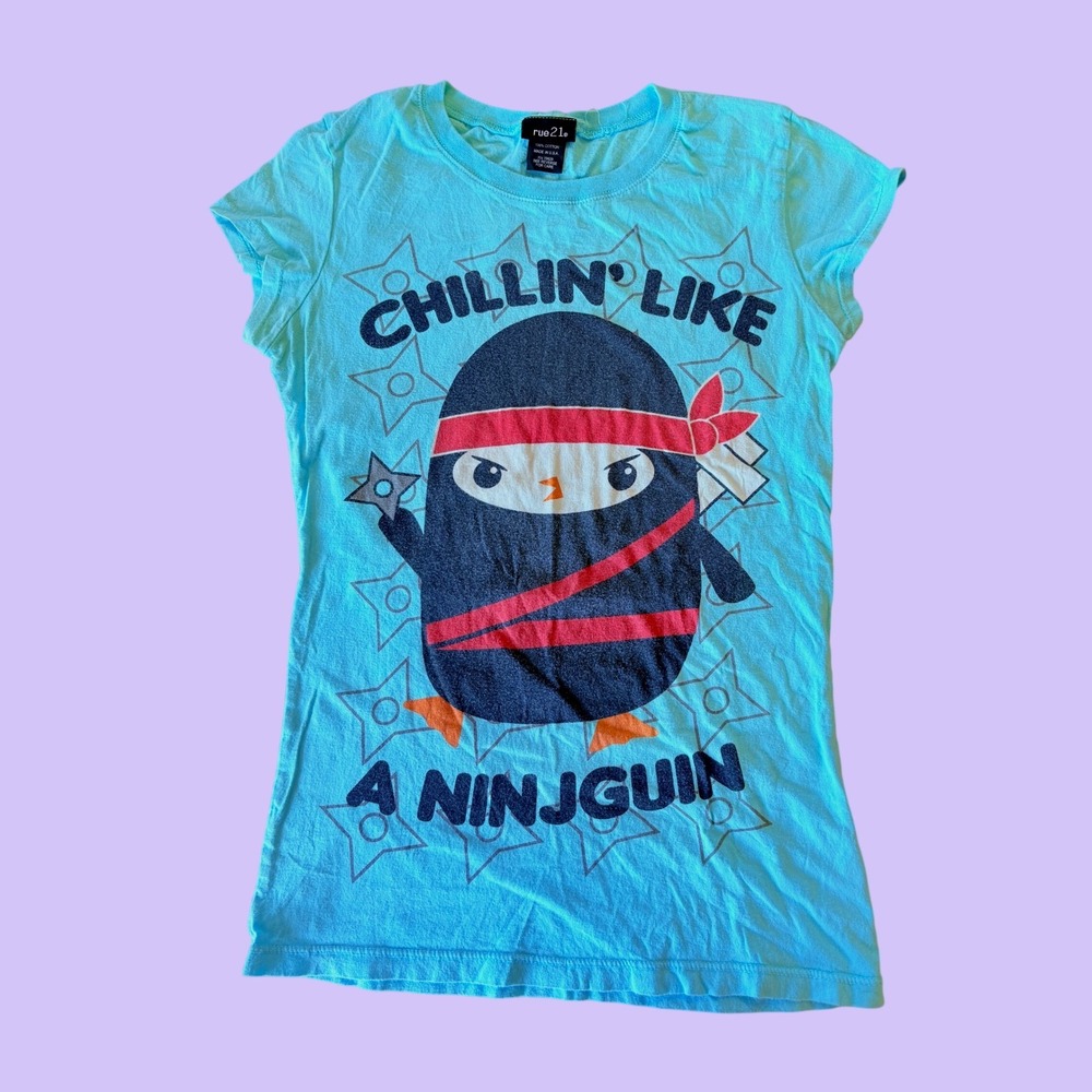 Y2K Rue21 Chillin Like A Ninjguin Penguin Graphic Baby Tee Scene #18